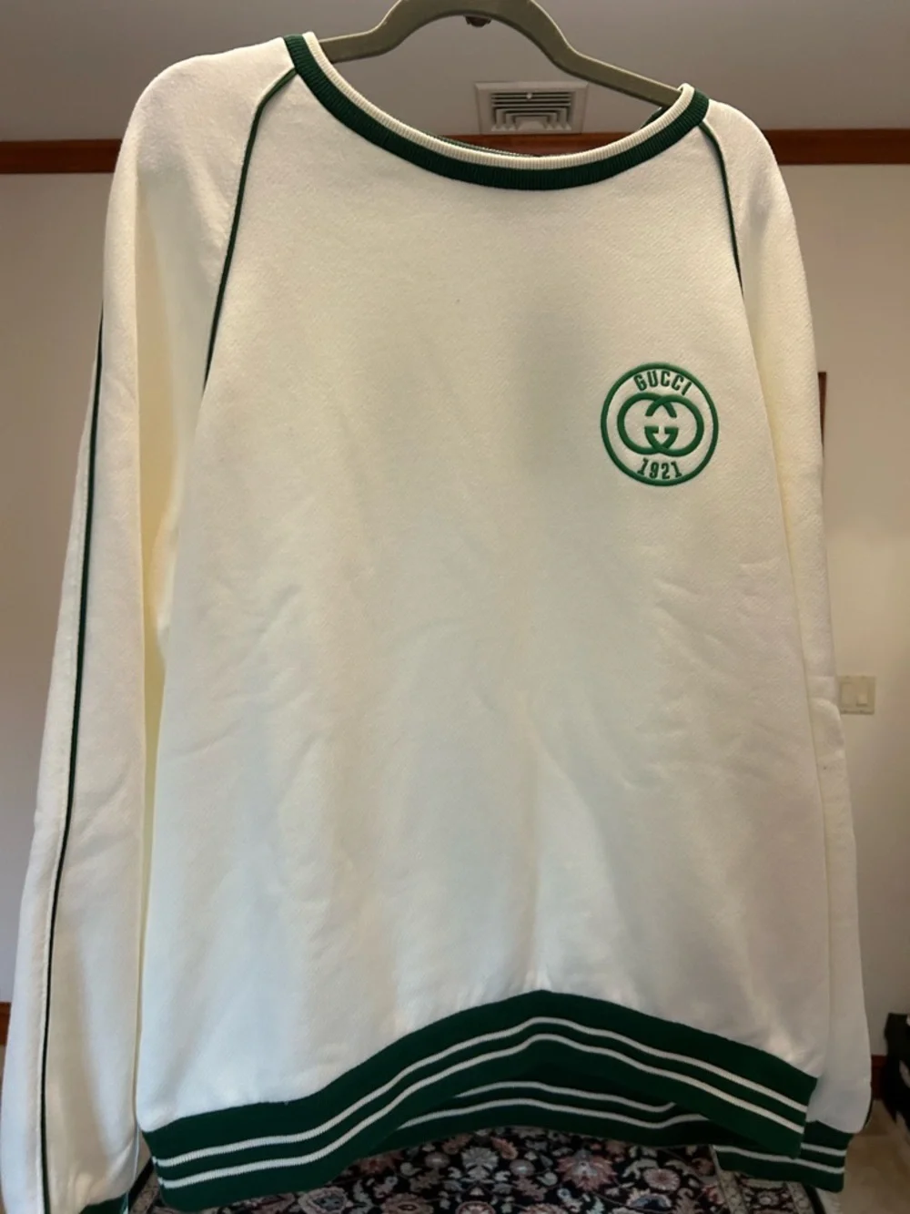 Men's Gucci white cotton jersey sweatshirt green 1921 interlocking G size medium